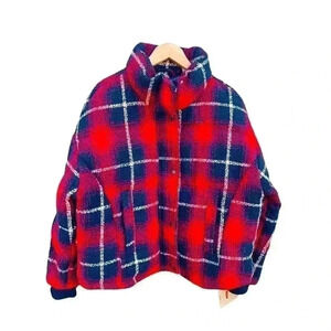 Women’s Levi’s Wool Puffer Coat Jacket Size Large Blue and Red